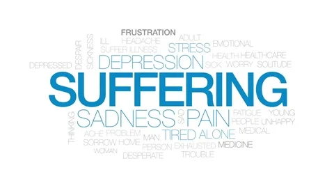 Suffering animated word cloud, text design animation. Kinetic typography. Stock Footage