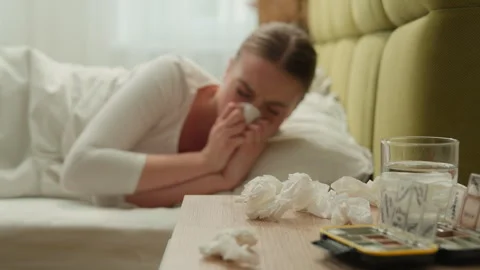 Suffering disease viral symptom allergy illness at home Caucasian unhealthy sick Stock Footage 282364627