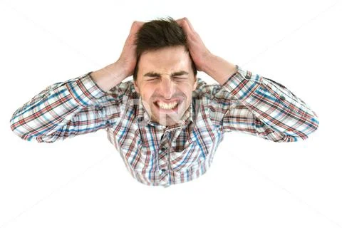 The suffering man shout on the white background. View from above Stock Photos