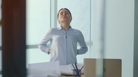 Suffering Office worker Feeling Sick Because of all Work, Stress Backache Stock Footage 172315168