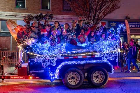 Suffern, NY - US - Dec 2, 2023 Horizontal view of an illuminated float full.. Stock Photos