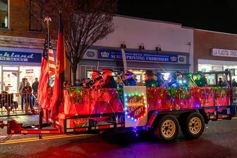 Suffern, NY - US - Dec 2, 2023 Horizontal view of an illuminated float full.. Stock Photos