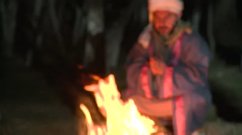 Sufi Dervish in Front of Fire Defocussed Stock Footage 46071254