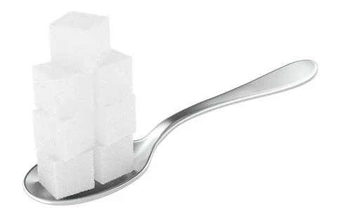 Sugar Addiction, concept. A spoon full of sugar cube. 3D rendering Stock Illustration