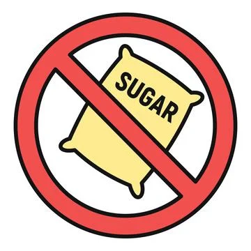 Sugar bag prohibited by no sugar ban sign Illustrazione stock