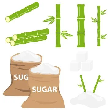 Sugar, bag of sugar, sugarcane. Flat design, vector illustration, vector. Stock Illustration