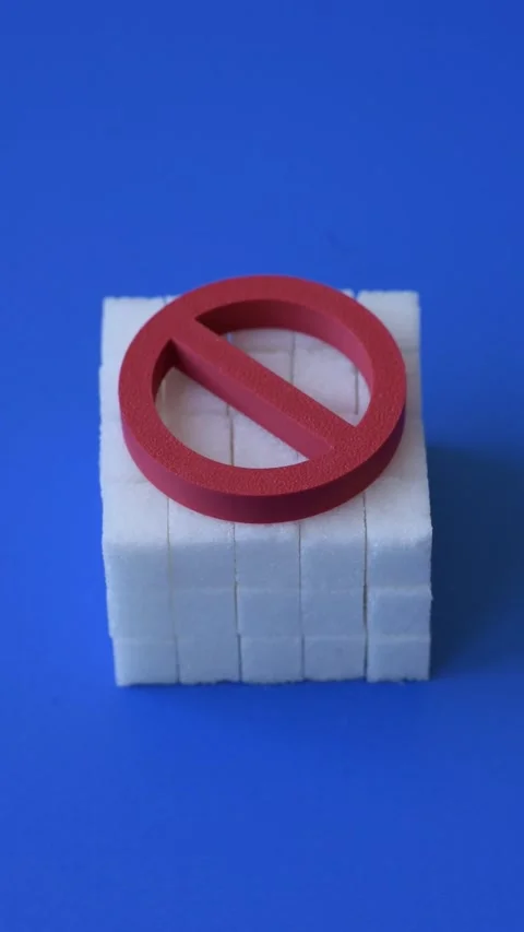 The sugar ban sign as a concept to stop the problem of diabetes, a call to diet. Stock Footage 323871604