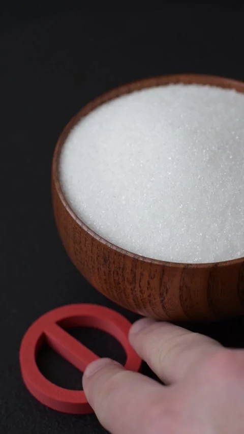 The sugar ban sign as a concept to stop the problem of diabetes and obesity. The Stock-Footage 336977106