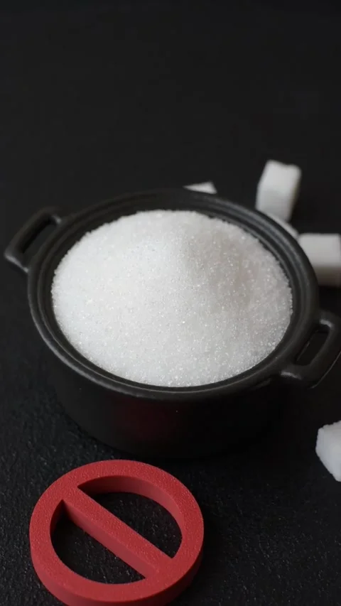 The sugar ban sign as a concept to stop the problem of diabetes and obesity. The Stock Footage 336977123