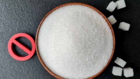The sugar ban sign as a concept to stop the problem of diabetes and obesity. The Stock Footage 336977236