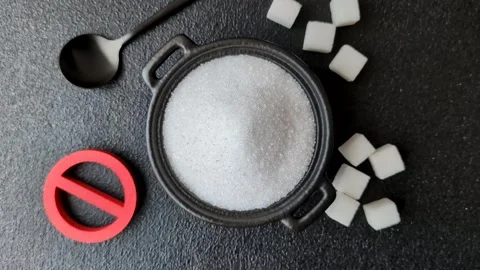 The sugar ban sign as a concept to stop the problem of diabetes and obesity. The Stock Footage 336977385