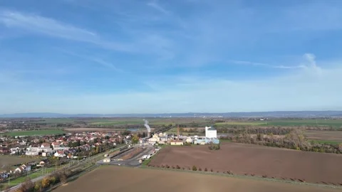 Sugar beet food processing factory aerial drone view slow motion farming Stock Footage 326956943