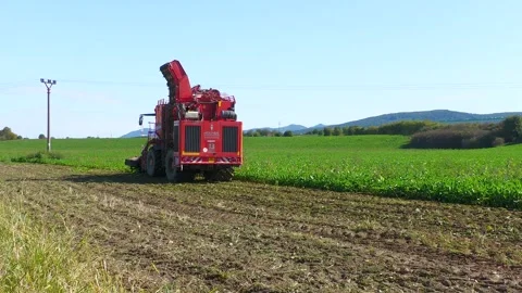 Sugar Beet Harvester Working Across Agricultural Field Stock-Footage 344645046