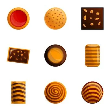 Sugar biscuit icon set, cartoon style Stock Illustration