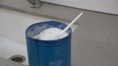 Sugar can with white spoon and ants Video stock 187979361