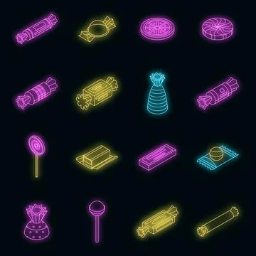 Sugar candy icon set vector neon Stock Illustration