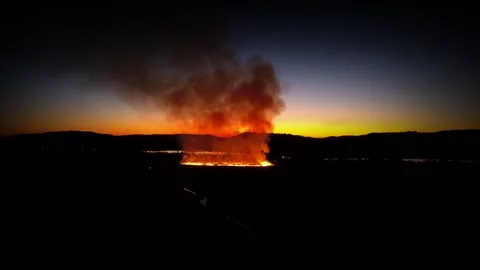 Sugar Cane Fire in Australia with Dusk Skyline Stock Footage 133548924