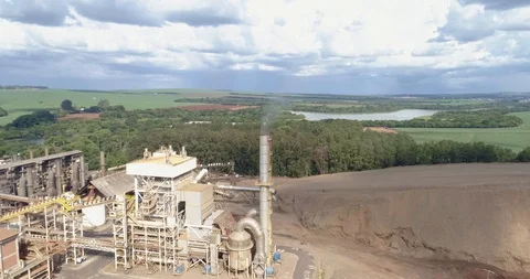 Sugar cane industrial mill processing plant in Brazil. Sugarcane plant produc Stock Footage 121102198