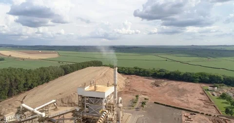 Sugar cane industrial mill processing plant in Brazil. Sugarcane plant produc Stock Footage 121102294