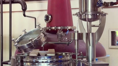 Sugar cane rum process at the Takamaka rum distillery, distillation process Stock Footage 329210516