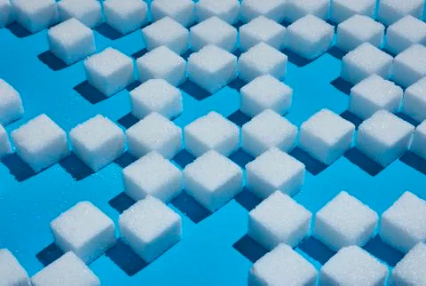 Sugar cube pattern on blue background 写真素材