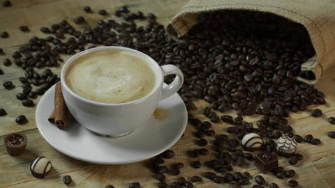 Sugar Cube Splashing in Cafe Latte Coffee Stock Footage 141533430