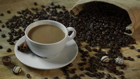 Sugar Cube Splashing in Coffee with Cream Milk Stock Footage 141533247