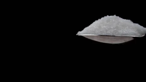 Sugar Cubes Fall Into a Teaspoon on a Black Background in Slow Motion Stock Footage 209131019