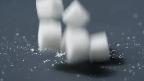 Sugar cubes falling in slow motion Stock Footage 113595468