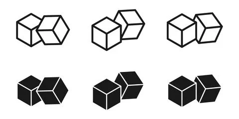 Sugar cubes icon set. Ice cube vector illustration. Square dice outline symbo Stock Illustration