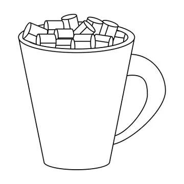 Sugar cubes in mug isolated in black and white Stock Illustration