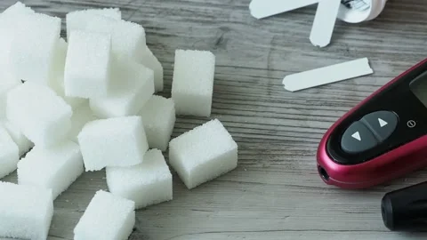 Sugar cubes on the table. Diabetes testing Stock Footage 202212516