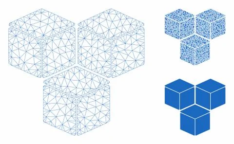Sugar Cubes Vector Mesh Wire Frame Model and Triangle Mosaic Icon 库存插图