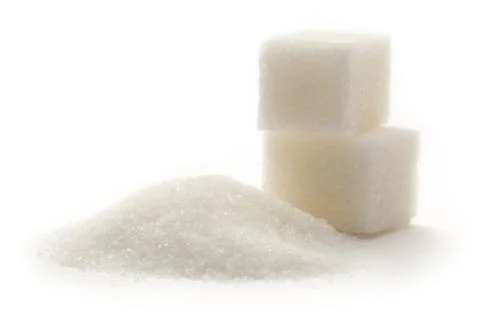 Sugar cubes on white background Foto stock