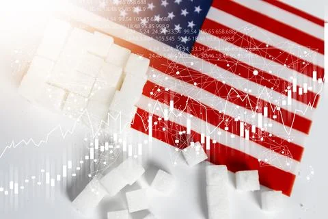 Sugar cubes on a white background Sugar Industry Business in the United State Stock Photos