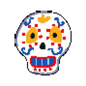 Sugar dead day skull pixel art vector illustration Stock Illustration