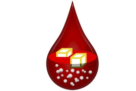 Sugar dissolves in blood drop isolated Stock Illustration