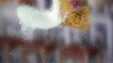Sugar explodes closeup in super slow motion 1000fps Video stock 257061291