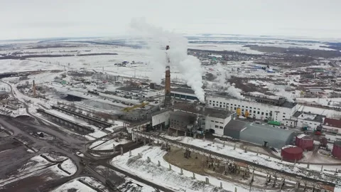 Sugar factory. Processing beets in the winter. Aero 스톡 동영상 133430193