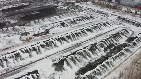 Sugar factory. Processing beets in the winter. Aero Stock Footage 133430472