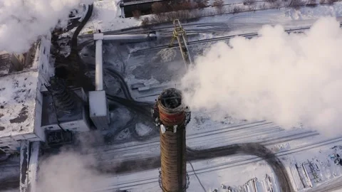 Sugar factory. Processing beets in the winter. Aero Stock Footage 247105962