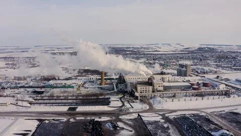 Sugar factory. Processing beets in the winter. Aero Stock Footage 247105965