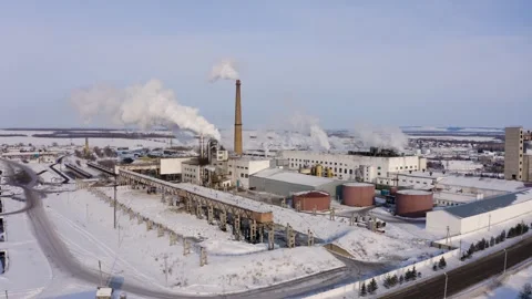 Sugar factory. Processing beets in the winter. Aero Video stock 247105975