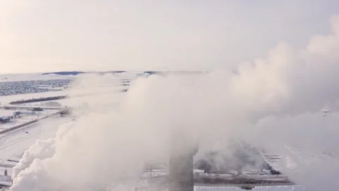 Sugar factory. Processing beets in the winter. Aero Stock Footage 261293315