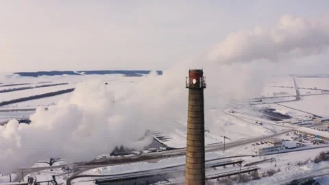Sugar factory. Processing beets in the winter. Aero Stock Footage 261293389