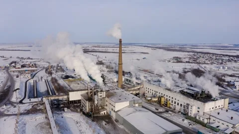 Sugar factory. Processing beets in the winter. Aero Stock Footage 261293563