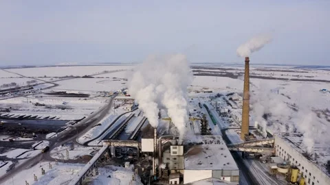 Sugar factory. Processing beets in the winter. Aero Stock Footage 261293903