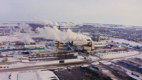Sugar factory. Processing beets in the winter. Aero Stock Footage 261294588