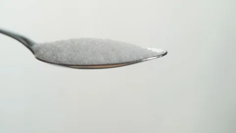 Sugar falling off a Spoon in Slow Motion. Stock Footage 115878044