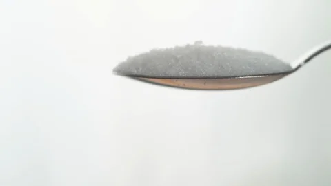 Sugar falling off a Spoon in Slow Motion. Stock Footage 115879319
